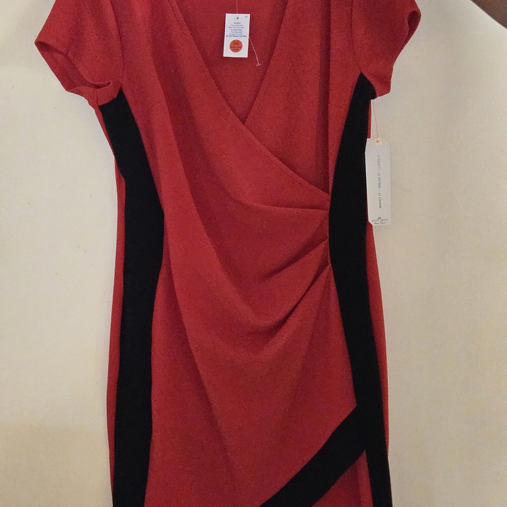 Ashley Stewart Red and Black Asymmetrical Dress